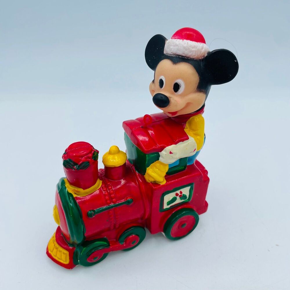 Vintage Hand Painted Mickey Mouse Conductor Riding Plastic Train Christmas
